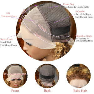Parrucca Bob con Onde Acqua 4/27, Parrucche Bob Frontali in Pizzo 13x4, <span class=keywords><strong>Capelli</strong></span> Umani Marroni <span class=keywords><strong>Biondi</strong></span>, Parrucca Bob con Onde Profonde, <span class=keywords><strong>Capelli</strong></span> Remy per Donna - Product Image 6