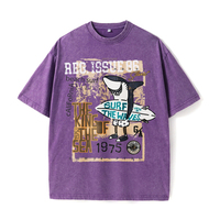 T-shirt surdimensionné en coton tricoté 100 % pour homme noir avec motif requin surfeur et texte « King Sea », écologique, idéal pour les tenues décontractées de plage