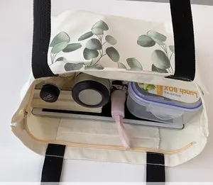 जिपर और आंतरिक बैग के साथ थोक बड़ी क्षमता वाला कस्टम प्रिंटिंग कॉटन बैग कैनवास टोट बैग