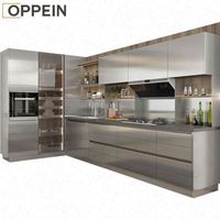 Meubles de cuisine OPPEIN professionnels, modernes, intelligents, préfabriqués, en forme de L, entièrement complets, en alliage d'aluminium et acier inoxydable.
