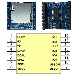 MP3 Sound Module USB 2.0 <strong>Interface</strong> DC3.3V-5V UART <strong>Serial</strong> Communication SD Card Slot Supports MP3/WAV Customized Memory 3W - Product Image 2