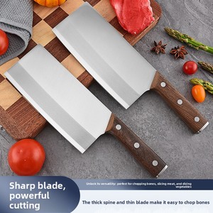Couteau de cuisine ambidextre Lin Tai en acier 3Cr avec manche en bois traditionnel chinois pour hacher, trancher et préparer les légumes en hôtel - Product Image 5