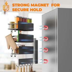 Set di 5 Mensole Magnetiche in Metallo Non Pieghevoli per Frigorifero, Portaspezie con Ganci, Portarotolo (<span class=keywords><strong>Nero</strong></span>) - Product Image 4