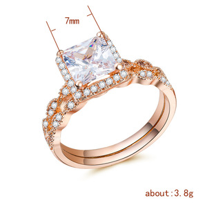 Rose Tone Square <b>Stone</b> <b>Ring</b> for Women Elegant Geometric Fashion Finger Jewelry - Product Image 5