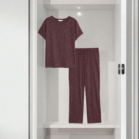 Ensemble de pyjama élégant pour femmes, imprimé léopard, logo sur le devant, manches courtes, vêtements de nuit, deux pièces, vêtements de détente, 100% coton
