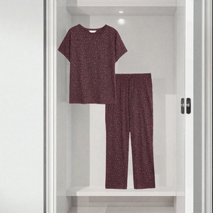 Women Leopard Print Pyjama Set Short Sleeve Sleepwear Two Piece Loungewear for Home - Product Image 1