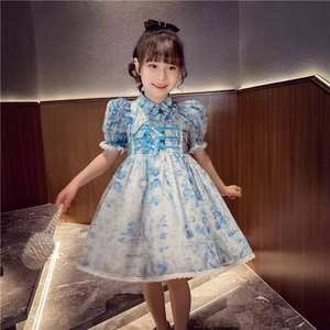 Robe mignonne en mousseline de soie pour petite fille, manches bouffantes, col rabattu, dentelle, nœud, broderie décorative - Product Image 2