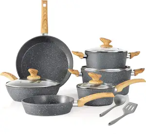 12pcs With Induction Soup Pot Set With Lid Forged Non-stick Cookware Sets