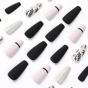 Boîte d'emballage pour ongles pressés, personnalisée, 24 pièces/ensemble, ongles pressés en forme de cercueil, noir et <span class=keywords><strong>rose</strong></span> avec un <span class=keywords><strong>dessin</strong></span> Placa Para Unas - Product Image 4