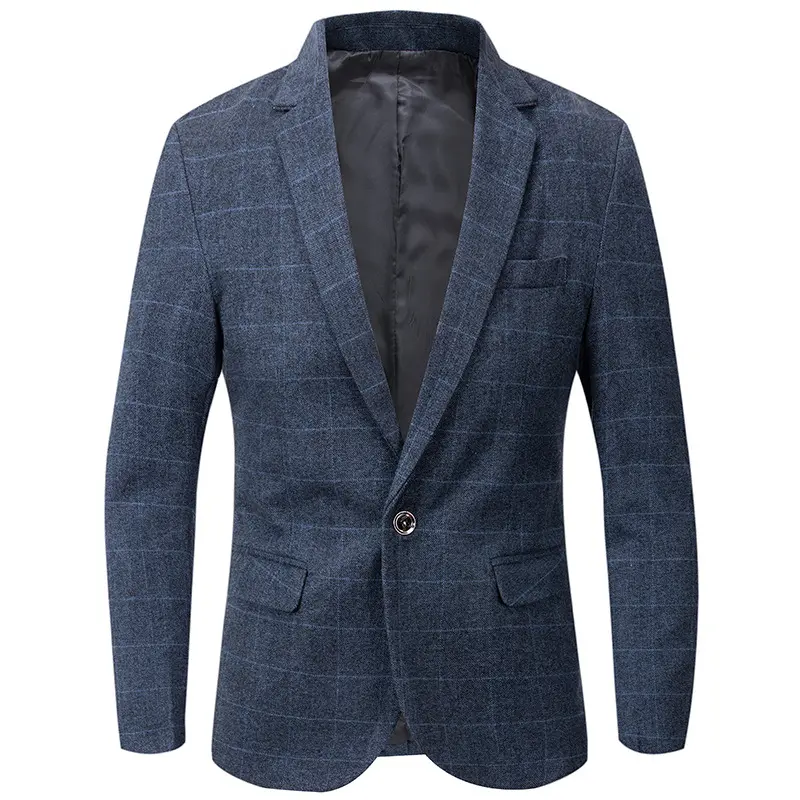 Maining Wholesale Hot Selling Men's Blue Navy Check Jacket Stretch Italy Blazer Formal Casual Suit Coat