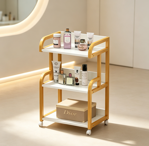 Chariot de Salon en Aluminium Blanc, Station de Beauté Mobile, Meuble de Coiffure Roulant avec Tiroir et Portes - Product Image 5