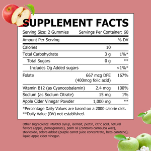 Good Quality Immune System Support Gummy Sugar Free 1000mg Apple Cider Vinegar Gummies ACV Boost Metabolism with Vitamin B12 - Product Image 2
