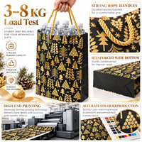 Sacs cadeaux de Noël personnalisés noir et or avec logo, imprimé sapin de Noël doré, poignée en corde, sacs en papier pour les marques festives