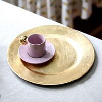 Assiettes de présentation XiangJin écologiques dorées 330 mm pour mariages, fêtes, utilisation en cuisine, couleur personnalisée, assiette moderne en PP solide
