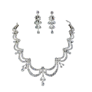 2pcs Platinum Plated Brass Water Drop Necklace & Earring Set with Cubic Zirconia for Women's Wedding <b>Gift</b> Party Bridal S-0113 - Product Image 1