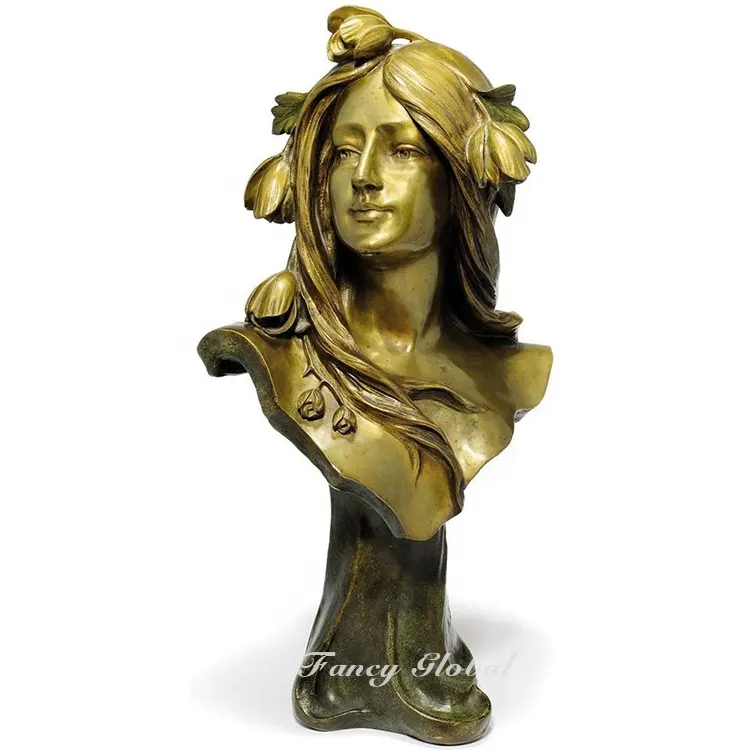 Fancy personalizado interior decoración del hogar bronce dama figura estatua cabeza busto escultura