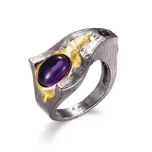 Fashionable Handmade Amethyst Gold Plated Enamel 925 Sterling Silver Jewelry Rings For Anniversary