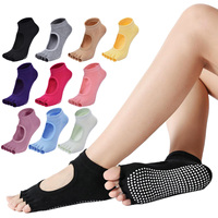 Calcetines de yoga sin dedos antideslizantes para pilates, ballet, danza, entrenamiento descalzo, calcetines de algodón de 5 dedos abiertos para mujer