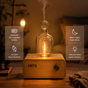 <span class=keywords><strong>Meilleur</strong></span> <span class=keywords><strong>diffuseur</strong></span> nébulisateur sans eau, silencieux, rechargeable, avec base en bois naturel et <span class=keywords><strong>diffuseur</strong></span> d'huiles essentielles en verre avec lumière pour chambre à coucher - Product Image 6