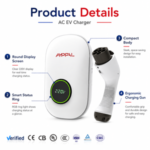AMPPAL 7kw 32 Amp <strong>UK</strong> Type 2 Pile Manufacturer Wall Mounted AC <strong>EV</strong> Car Charger Home Charging Station for Electric Vehicles - Product Image 2
