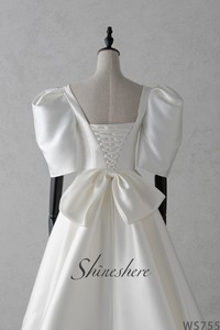 Nouvelle Collection Vintage blanc ivoire Satin robe de mariée pour les femmes manches courtes bouffantes une ligne robes de mariée <span class=keywords><strong>2022</strong></span> - Product Image 4