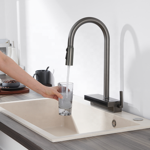 Robinets mitigeurs d'évier de cuisine modernes en acier inoxydable 304 avec cascade de pluie, robinet <span class=keywords><strong>noir</strong></span> de luxe posé - Product Image 2
