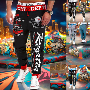 2025 New 5XL <b>Men's</b> Mid Breathable Eco-Friendly Streetwear Hip Hop Printed Drawstring Jogger <b>Cargo</b> <b>Pants</b> Loose Polyester - Product Image 2