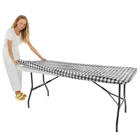 Nappe de table pliante en plastique imperméable, nappe en vinyle avec dos en flanelle, nappe ajustée pour les fêtes de Noël avec bord élastique