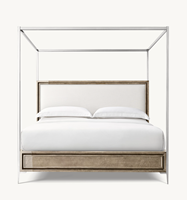 Sassanid OEM Best-seller Collection de chambre à coucher contemporaine Lit à baldaquin à panneaux en biscuit laqué Benoit en acier inoxydable poli