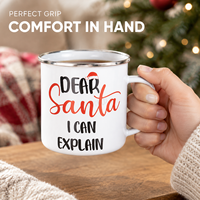 Mug à café en émail pour les fêtes de Noël, bord en acier inoxydable, sans BPA, résistant à la chaleur, cadeaux de fête, cadeaux du Père Noël secret, boîte cadeau