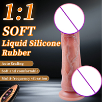 Beheizbarer Teleskop-Elektro-Dildo aus Flüssigsilikon USB-Aufladbar Fernbedienung Multi-Vibration IPX5 Wasserdicht Latexfrei