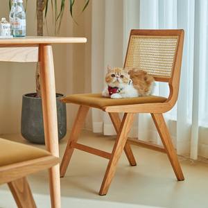 Silla de Madera Maciza de Ratán Estilo Nórdico, Silla de Comedor Tapizada en Madera de Cerezo, Muebles Modernos Minimalistas para el Hogar - Product Image 1