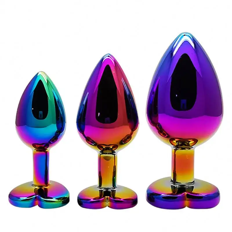 3 unids/set Arco Iris Color Metal Anal Plug amor en forma de corazón Butt Plug Anal juguete adultos juguetes sexuales para hombres mujeres Porstate masajeador