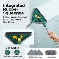 Serpillère télescopique multi-surfaces triangulaire avec tampons en microfibre chenille 360° °   Serpillère pivotante pour murs, fenêtres et sols