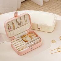 Boîte de rangement pour bijoux en cuir PU de voyage, mini boîte portable pour boucles d'oreilles, bagues, colliers, cadeau pour femmes, doublure en velours