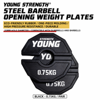 Set Plat Beban Fraksional Hitam Berlapis Karet Oktagonal Ramah Lingkungan Anti-Selip 0.25 0.5 0.75 1 1.25kg Plat Dumbbell Barbell