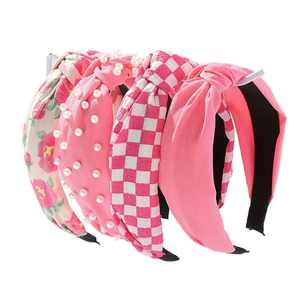 Serre-têtes larges pour femmes Citytrendi, motif floral à nœuds torsadés et perles, 14 cm, multifonctionnels, style vintage, avec nœud supérieur - Product Image 1
