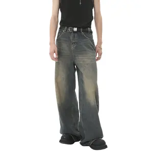 Thời Trang Mới Người Đàn Ông Jeans Thẳng Chân Cao Đường Phố Cổ Điển Rửa Lỏng Thẳng Baggy Denim Quần Bùng Rộng Chân Stack Jeans Cho Nam Giới