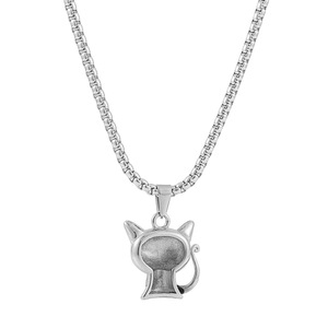 Colgante de gato de acero inoxidable, color plateado, joyería de moda con temática animal, regalo para hombres y mujeres, cadena de 3,0x60cm - Product Image 3
