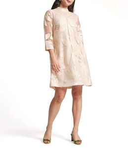 Robe élégante en organza brodée, longueur genou, avec col mandarin, manches trois quarts, imprimé floral, coupe ample, formelle, printemps - Product Image 1
