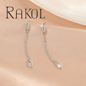 Lakor EP3181 S Boucles d'oreilles pendantes en laiton plaqué argent carré Marquise 3A Zircon Style Bohème - Product Image 5
