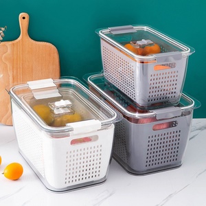 Caja de almacenamiento para mantener la nevera fresca, contenedores con colador de rejilla, cesta de drenaje, para verduras y frutas frescas