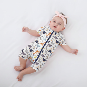 Bamboe Tweezijdige Rits Neutrale Korte Mouwen Baby Rompers Baby Jongens Baby Meisjes Slaappakjes - Product Image 2