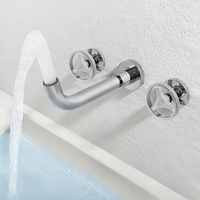 Robinet de lavabo mural encastré en laiton, mitigeur à 2 poignées, double levier, bec rotatif, moderne, 3 trous