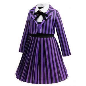 Costume da Bambina per Cosplay <span class=keywords><strong>Mercoledì</strong></span>, Abito a Righe in Poliestere, Costume per Feste, Travestimento per Bambini Ispirato a Film e Serie TV - Product Image 2