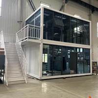 Casa Contenedor Prefabricada de 2 Pisos con Terraza de Pared de Vidrio Modular y Escalera
