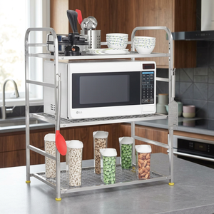 Étagère de rangement en métal à 3 niveaux avec crochets, organisateur de cuisine sur pied en fil métallique, 60x37x74cm, argent - Product Image 4
