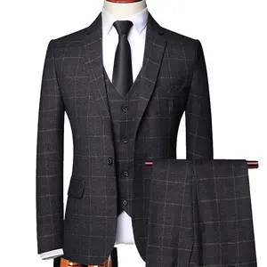 Suit professional manufacturer new plaid formal business wedding 3-piece men's formal wear