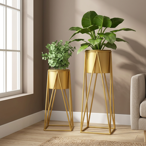 Maceta de Metal Dorada de Lujo, Macetero de Hierro con Recubrimiento en Polvo para Plantas de Interior y Exterior, Decoración para Hogar, Jardín y Hotel - Product Image 3