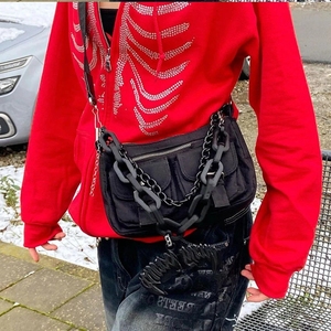 Sudadera con capucha de gran tamaño negra de invierno para mujer, ropa de calle informal con cremallera de esqueleto, chaqueta con estampado de diamantes de imitación, ropa de abrigo femenina con capucha - Product Image 2